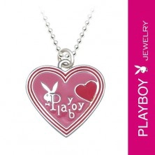 Ogrlica PLAYBOY - roza obarvano srce z zajčkom
