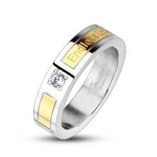 Jeklen poročni prstan, zlat pas - Endless Love, cirkon