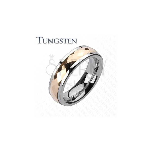 Poročni prstan iz volframa - rozazlat vrteč se srednji del