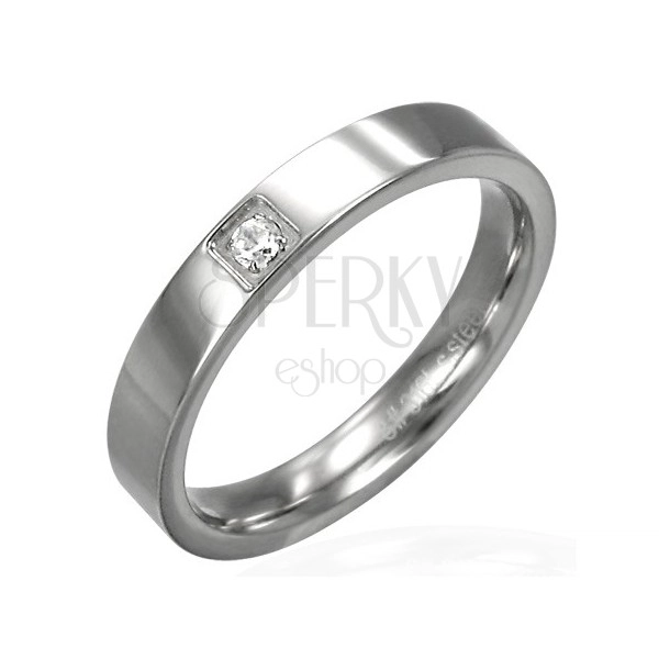 Bleščeč poročni prstan - okrogel kamenček v kvadratu