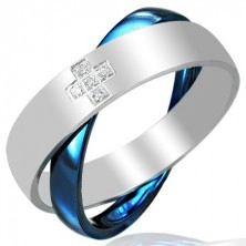 Dvojni prstan iz jekla - modro-srebrn
