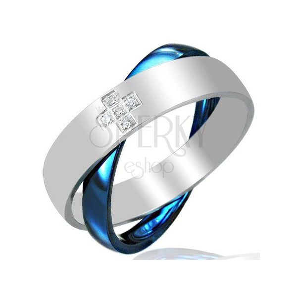 Dvojni prstan iz jekla - modro-srebrn