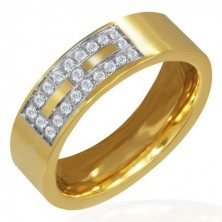 Jeklen prstan zlate barve - vzorec iz kamenčkov