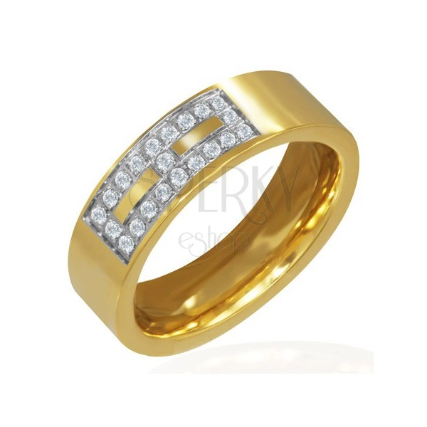 Jeklen prstan zlate barve - vzorec iz kamenčkov