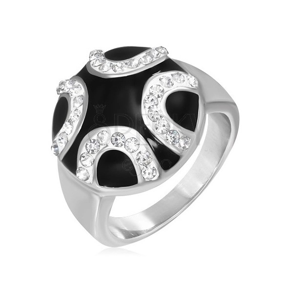 Jeklen prstan - dekorativni polmeseci na črni osnovi