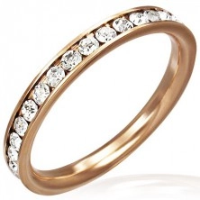 Jeklen prstan zlato rožnate barve - prozorni kamenčki