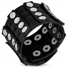 Wide leather bracelet - studded, round rivets with five points of stars
