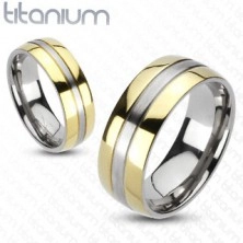 Prstan iz titana - zlato-srebrna barvna kombinacija