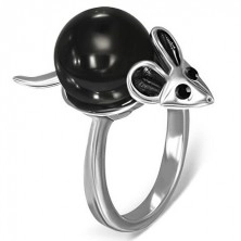 Jeklen prstan - črno-srebrna miš