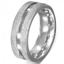 Jeklen poročni prstan - peskani robovi, gladka srednja linija