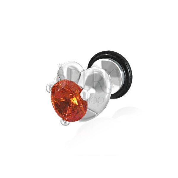 Imitacija vstavka za uho - srce z oranžno-rdečim cirkonom