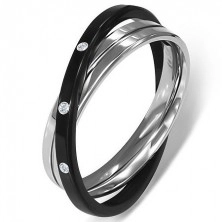 Dvojni prstan iz jekla - srebrna in črna barva