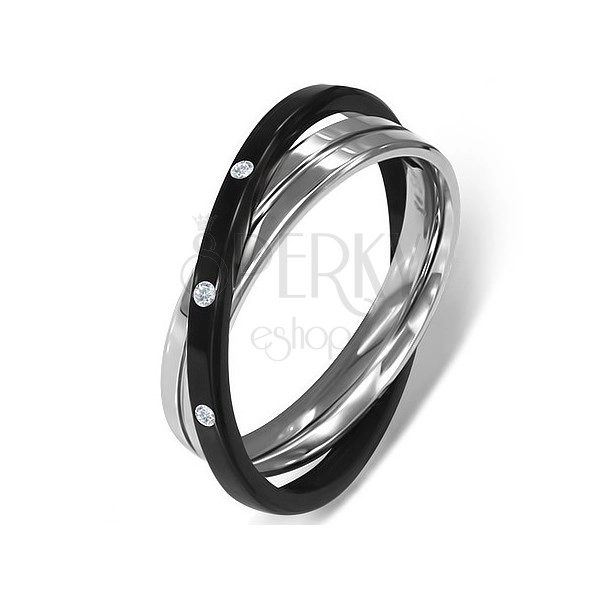Dvojni prstan iz jekla - srebrna in črna barva