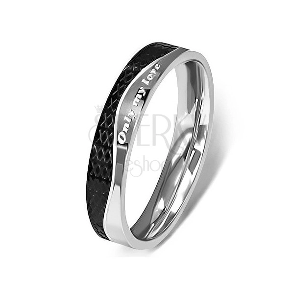 Jeklen prstan - srebrna in črna barva, valovita linija
