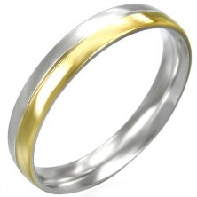 Ženski prstan iz jekla - srebrna in zlata barvna kombinacija