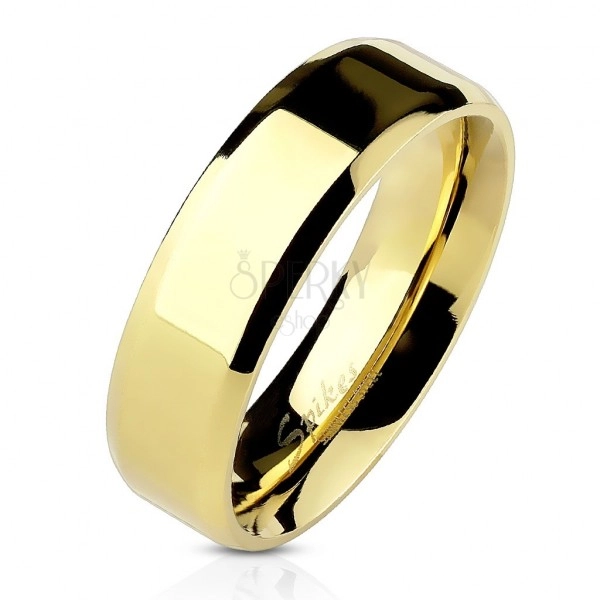 Poročni prstan iz jekla zlate barve z rahlo stanjšanimi robovi, 6 mm