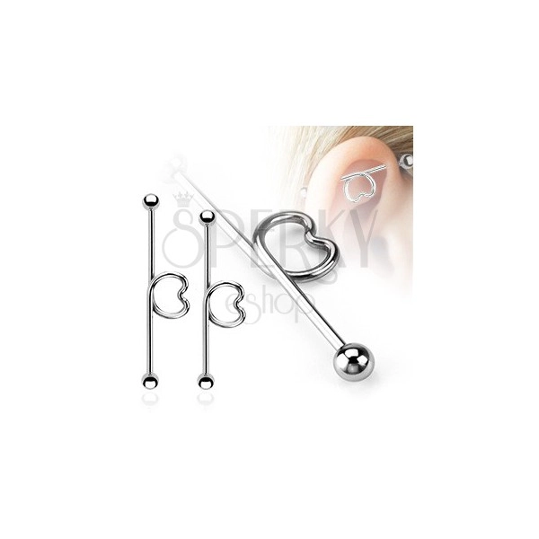 Piercing za uho iz kirurškega jekla - industrijska ročka s srcem in kroglicama