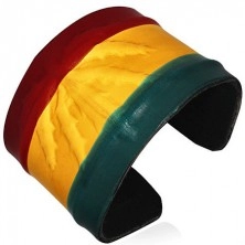Usnjena RASTA zapestnica - izbočena marihuana, jamajške barve