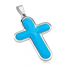 Obesek iz kirurškega jekla, velik križ z modro glaziranim notranjim delom