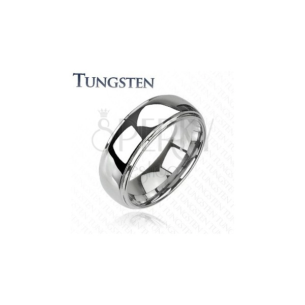 Poročni prstan iz volframa - dvignjena sredina, zrcalnat sijaj, 6 mm