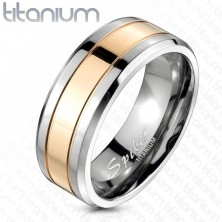 Poročni prstan iz titana s pasom zlato rožnate barve, 8 mm