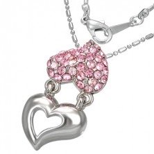 Ogrlica - objeta kovinsko in cirkonasto srce, roza cirkoni