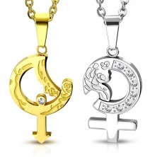 Jeklen obesek za par - zlat in srebrn simbol za moškega oziroma žensko z vrtnico