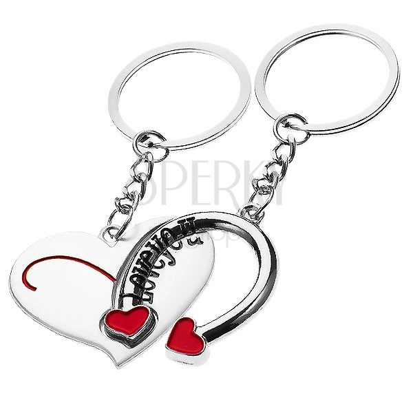 Obeska za ključe za zaljubljene - srce s podkvijo, napis Love you