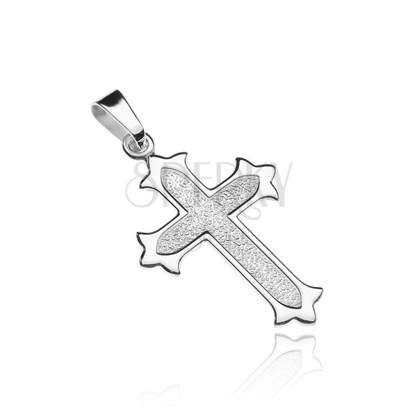 Srebrn križ 925 - več krakov z bleščečim robom, peskasta sredina