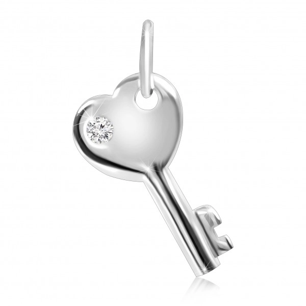 Obesek iz srebra čistine 925 - ključ v obliki srca z vdelanim cirkonom
