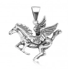 Srebrn obesek 925 - krilati božanski konj Pegaz, rahlo patinast