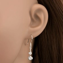Srebrni viseči uhani - obesek na kaveljčku v obliki črke S, dva kamenčka