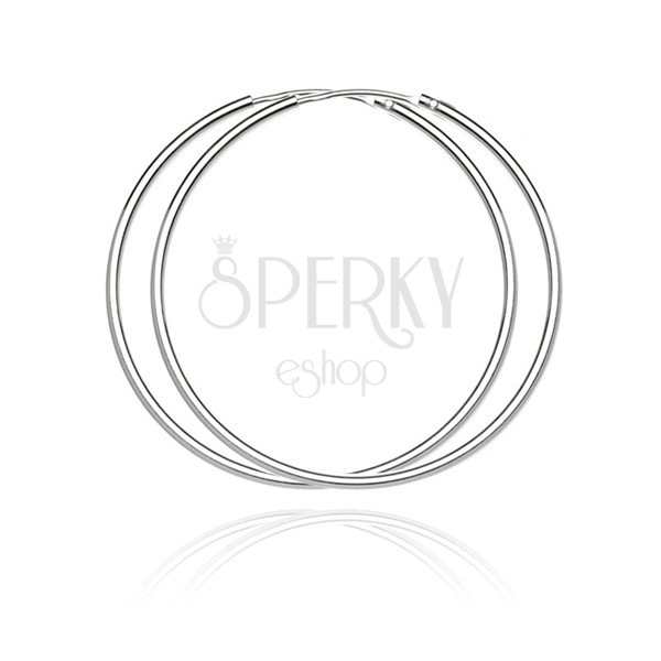 Okrogli uhani iz srebra 925 - preprosti, gladko oblikovani, 45 mm