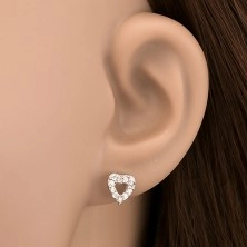 Srebrni uhani - lesketajoča srca iz kamenčkov in izrezanim srednjim delom