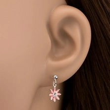 Srebrni uhani - roza ivanjščice z okrasnim kamenčkom