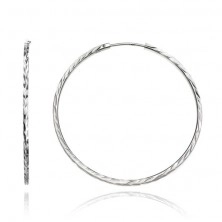 Okrogli uhani iz srebra čistine 925 - oglata linija z listi, 40 mm