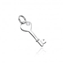 Obesek iz srebra čistine 925 - ključ s srčasto glavo s cirkonom