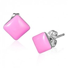 Uhani iz jekla - sijoči kvadratni vtični uhani rožnate barve
