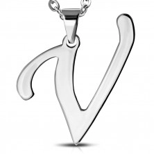 Obesek iz jekla - bleščeča črka "V" srebrne barve