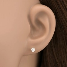 Srebrni uhani - prozoren kamenček v okroglem podstavku, 3 mm