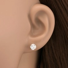 Srebrni uhani - bleščeč kamenček v okroglem podstavku, 5 mm