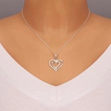 Srebrna ogrlica - gladki prepleteni srci s cirkoni