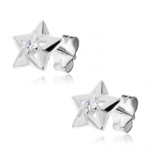 Srebrni uhani - majhna zvezda z izrezi in enim kamenčkom