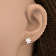 Srebrni uhani - majhna cvetlica, sestavljena iz prozornih kamenčkov