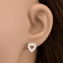 Srebrni uhani - srce z vdelanimi kamenčki, z izrezom
