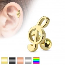 Piercing za uho iz nerjavečega jekla - violinski ključ, različne barve