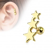 Jeklen piercing za tragus – tri povezane zvezdice, kroglica, različne barve