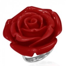 Prstan iz jekla - rdeča vrtnica iz plastike